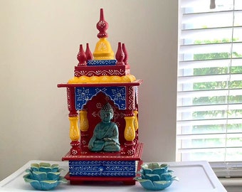 Handcrafted Wooden Pooja Mandir: Hindu Temple Shrine for Home