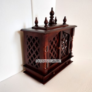 Templo de madera hecho a mano Colgante hindú Mandir Puja Diwali Pooja Ghar Mandap para adorar la decoración del hogar Santuario doméstico
