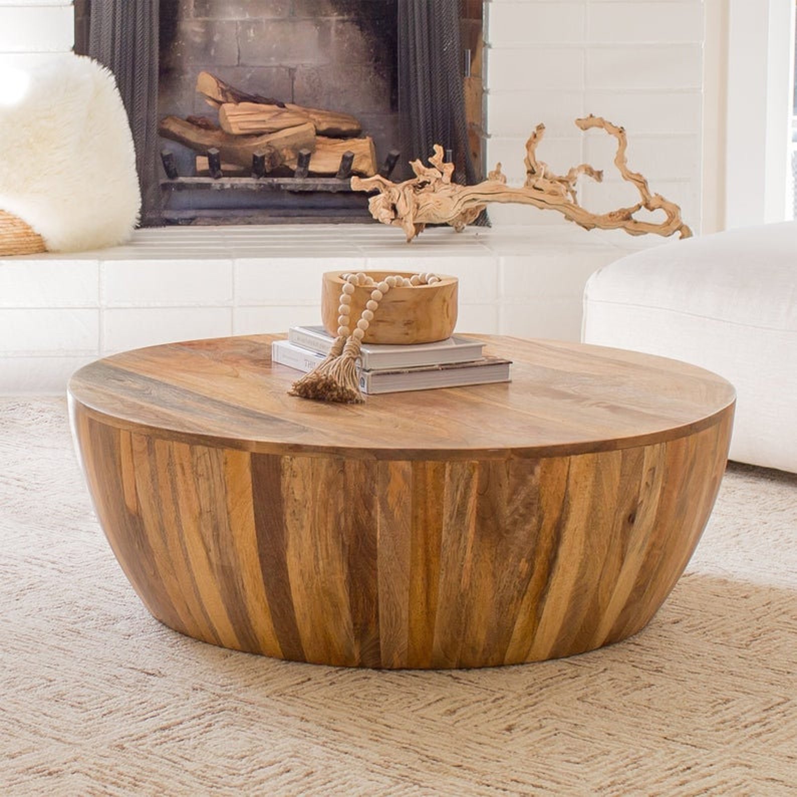 Mango Wood Coffee Table Wood Cocktail Table Handmade Round - Etsy