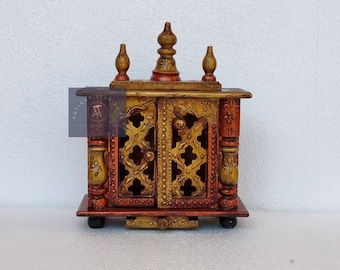 Handmade Wooden Home Temple – Indian Hindu Pooja Mandir, Small Shrine