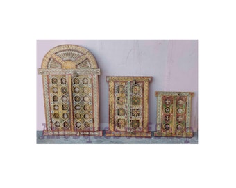 Marco Jharokha tallado a mano: decoración vintage de madera pintada de la India