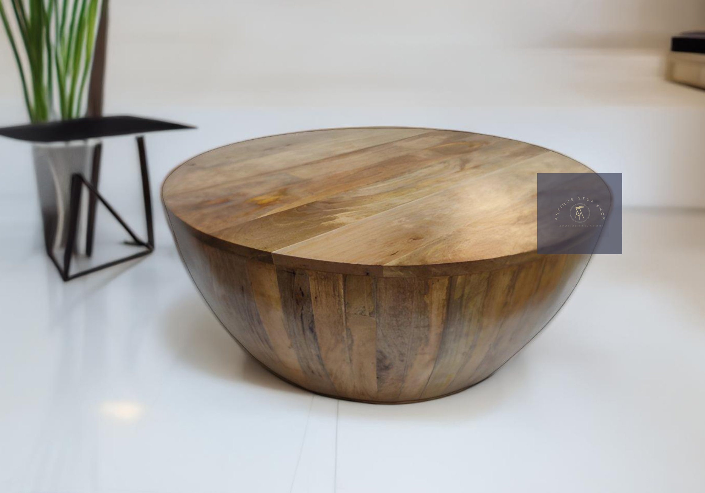 Mango Wood Cocktail Coffee Table Handmade Round Coffee Table Home Decor Table Indian Handcrafted Art Wood Drink Table