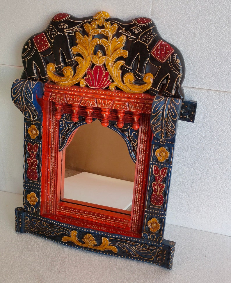 Jharokha Mirror Wooden Handmade Painted Carved India Color Etsy