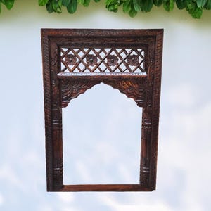 Jharokha Photo Frame Or Mirror Multiple Uses Wood Hand Carved Indian Vintage Style Wooden Handcrafted  Home Decor