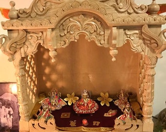 Handcrafted Sevan Wood Hindu Mandir: Home Puja Temple, Diwali Decor (DIY)