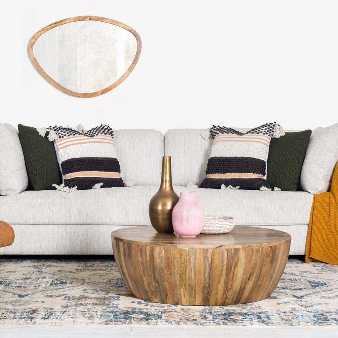 Mango Wood Coffee Table Wood Cocktail Table Handmade Round Etsy