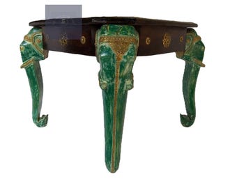 Wood Coffee Table Painted Solid Wooden Brass Fitted Handmade Table Home Decor Room Decor Wood Decor Indian Handicraft Art