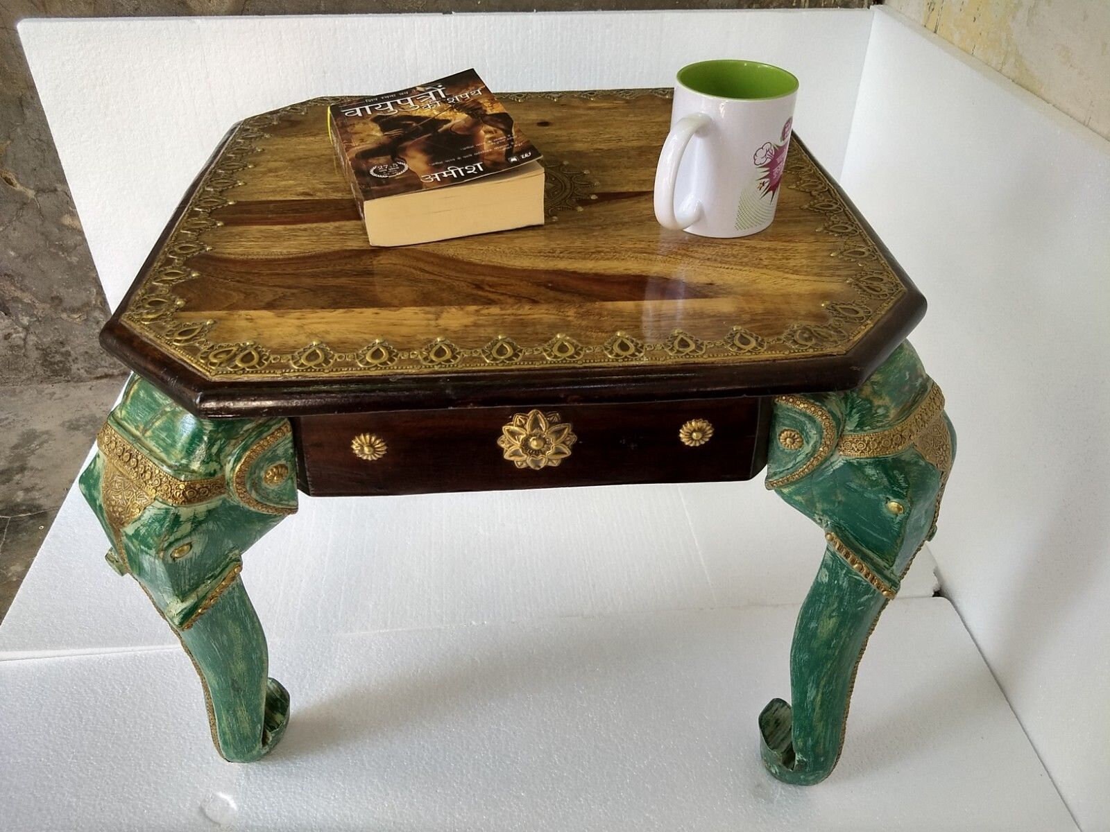 Image showcasing Wood Coffee Table Painted Solid Wooden Brass Fitted Handmade | Etsy