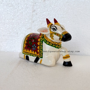 Wooden Handmade Painted Prayer Om Namah Shivaya Shiv Nandi Hindu god Shiva Mahadev Vahana (Mount) Bull Nandi - The Guardian deity of Kailash