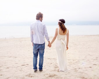Simple bridal dress, Beach wedding dress, Boho wedding gown, Casual wedding dress, Wedding ceremony dress, Ivory wedding dress, Vintage gown