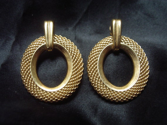 80s GOLD chain HOOP EARRINGS pierced 3.5cm - 1980s