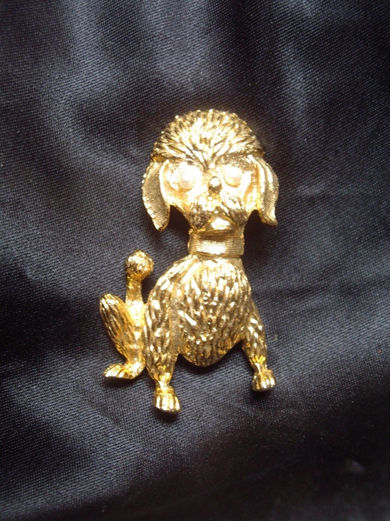 1950s POODLE BROOCH 4.5cm - Vintage 50s Gold Poodl