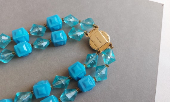 Original 1960s Necklace - Bright Blue Plastic Cub… - image 10