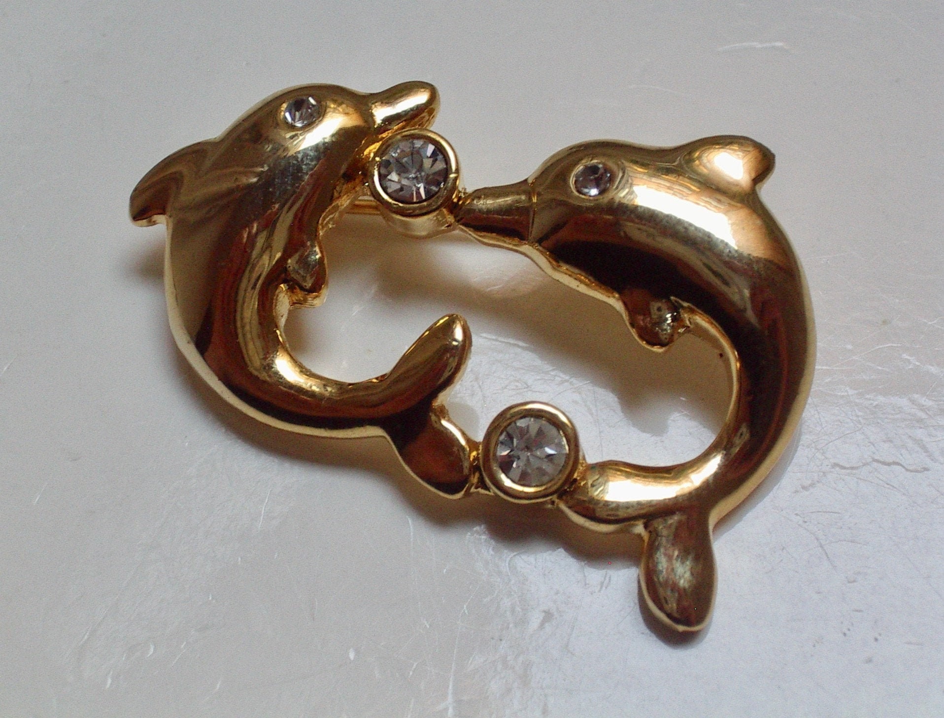 Gold Dolphin Brooch 3.5cm 80s Dolphin Brooch Golden Metal Etsy