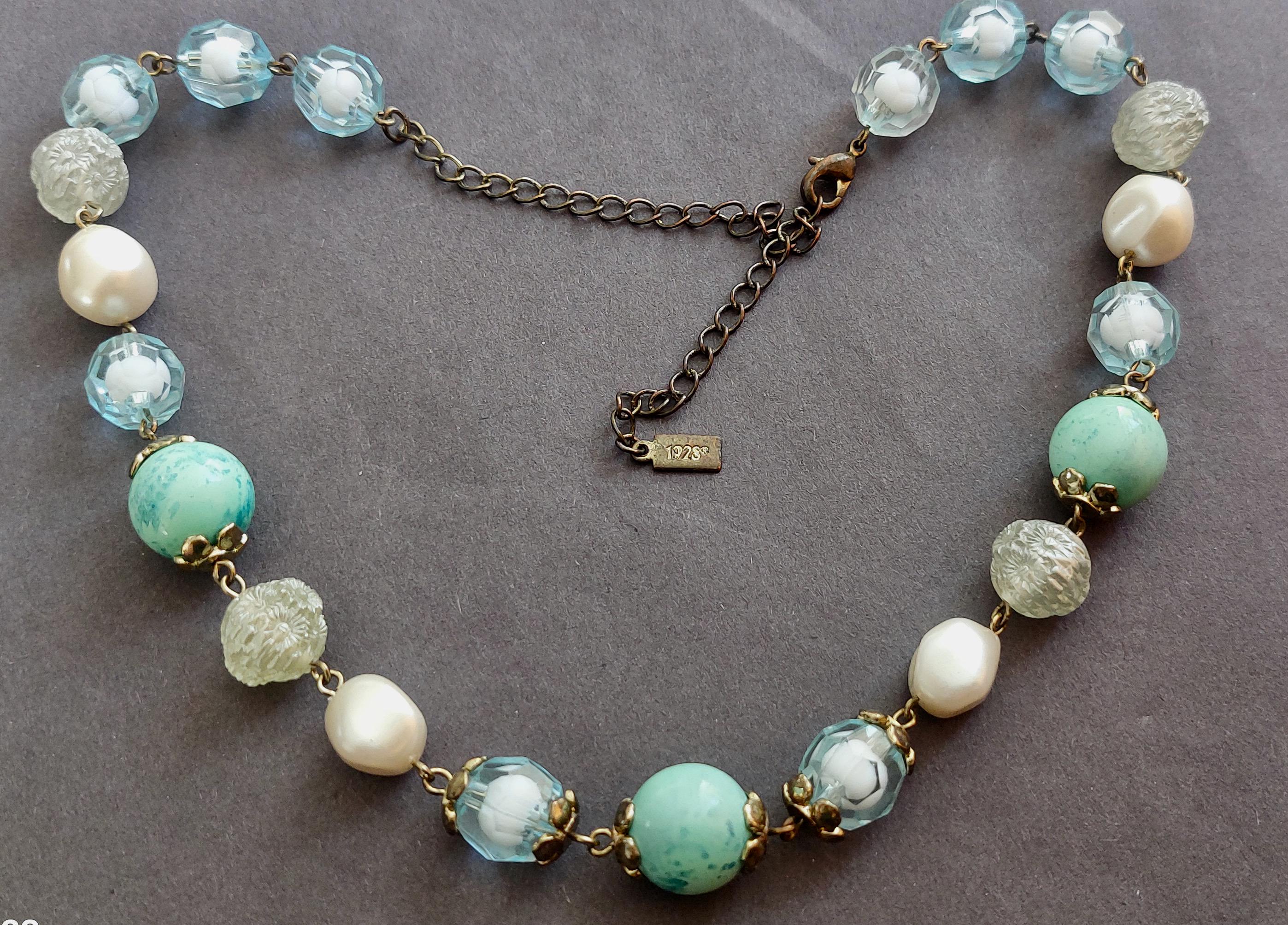1928 Jewelry Co. ターコイズ＆フェイクパールネックレス：花柄、Y2K