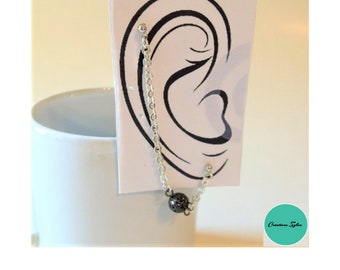 Double earrings stud black metal beads, double lobe chain earrings, double piercing, two hole ears, double lobe earrings, unisex (BOD1147)
