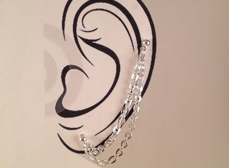 Double earring studs, Double chain earring, double piercing ears, Two hole earring, Double lobe earrings, Unisex gift idea BOD1103 image 1