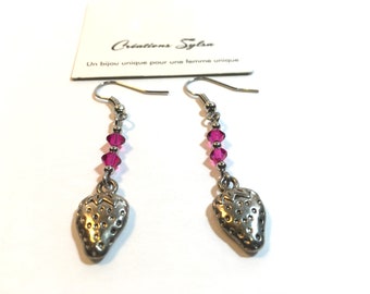 Pink Earrings, Austrian crystal earrings, Long earrings, Strawberry earrings, Fish hook earrings, Chandelier earrings (BO143)
