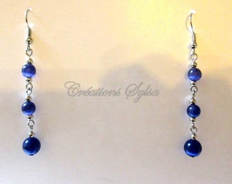 Long Purple Cat Eye Earrings, Hypoallergenic Dark Blue Chandelier Ear Hooks, Assorted Colors and Stainless Steel. (BO19)