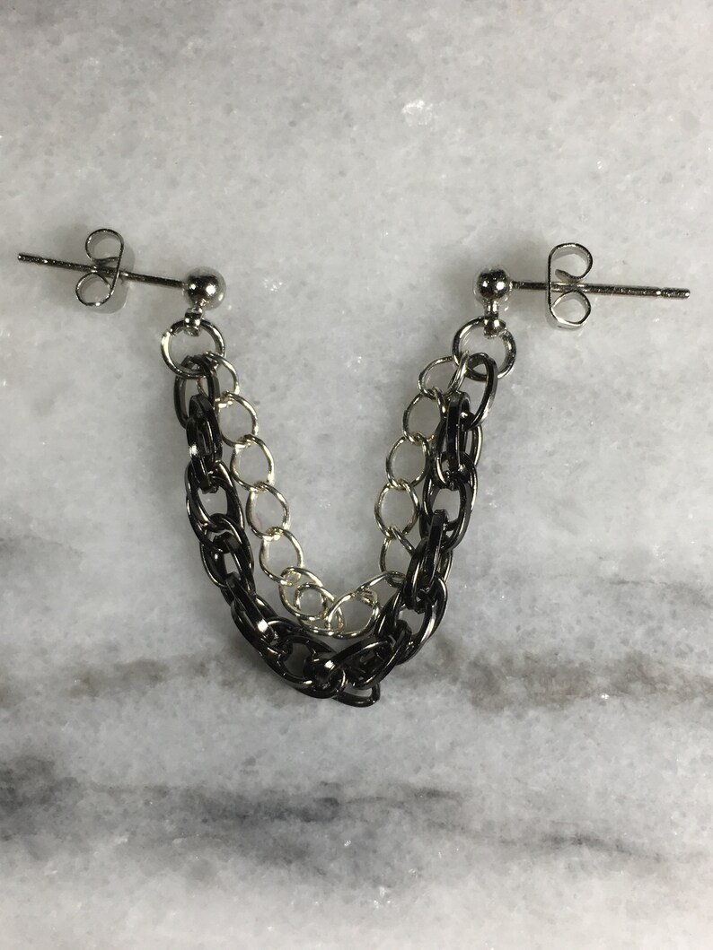 Ear Chain Stud Earrings Stud Chain Earrings Double Piercing Etsy