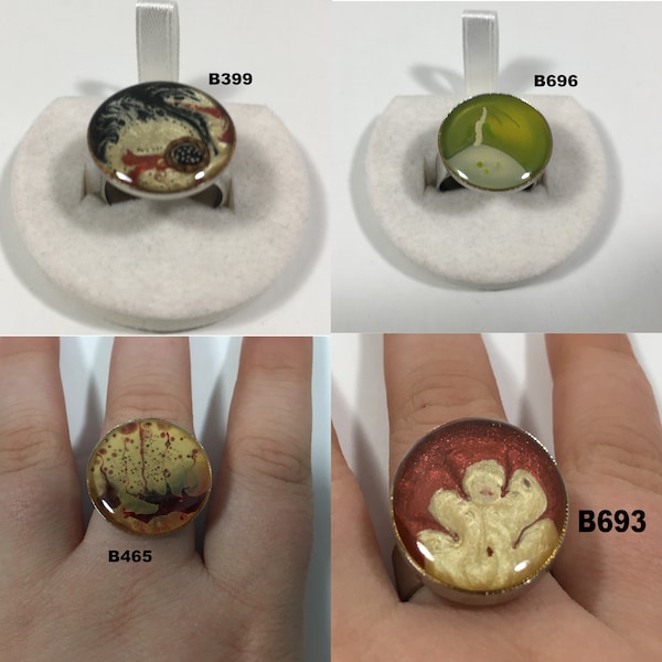 Abstract round rings inspired by nature.  They are hand-painted.  Urban they are worn every day (B399-465-693-696)