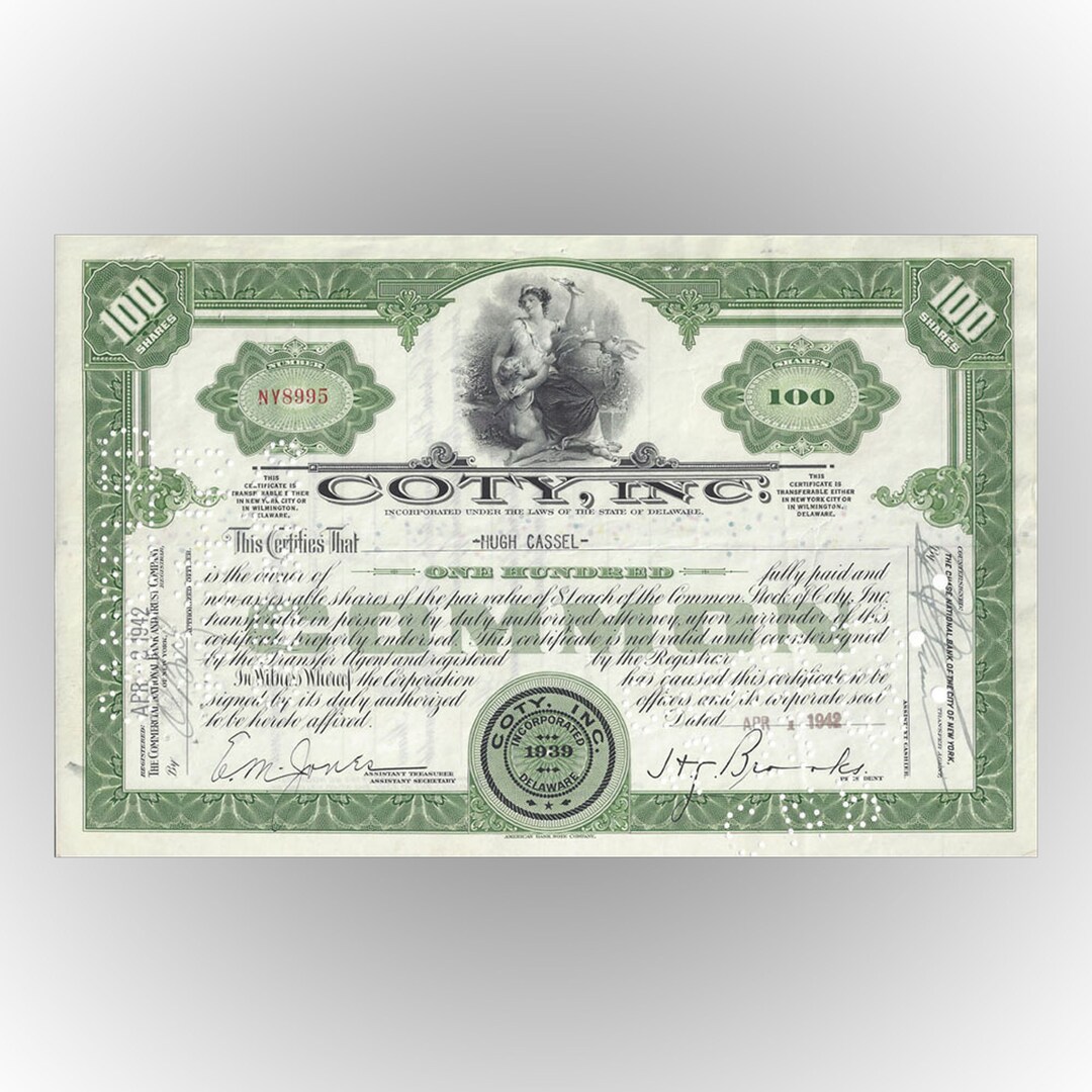Coty 1942 Stock Certificate Etsy
