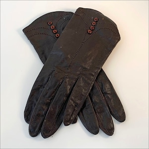 Vintage Dress Leather Gloves with Button Trim