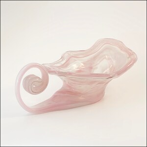 Vintage Art Glass Pink Swirl Murano Style Hand Blown Cornucopia Shaped Candy Dish
