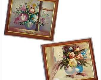 Oil Paintings Floral Still Life Unsigned Mid-Century