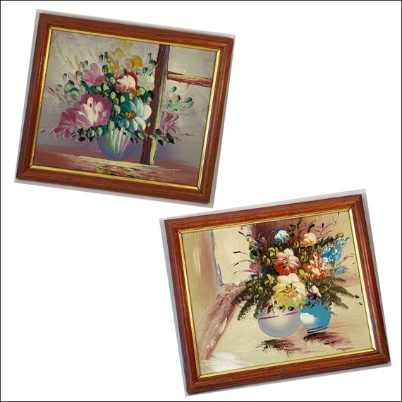 Oil Paintings Floral Still Life Unsigned Mid-Century