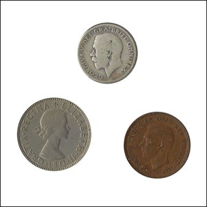 Great Britain Vintage Coins Half Penny 1 Shilling 2 Shillings