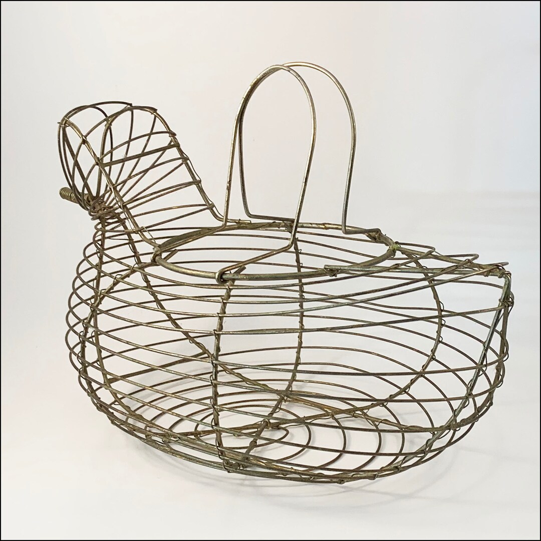 Vintage Wire Egg Gathering Basket Etsy