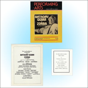 Zorba Musical Memorabilia 1983 Anthony Quinn 3 pc