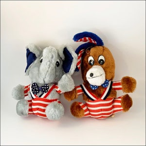 Political Party Vintage Plush Republican Elephant and Democrat Donkey