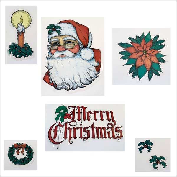 Vintage 1980s Christmas Window Cling Décor 7 pc