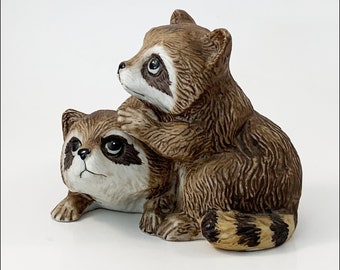 Shy Twins Vintage Raccoon Babies Figurine