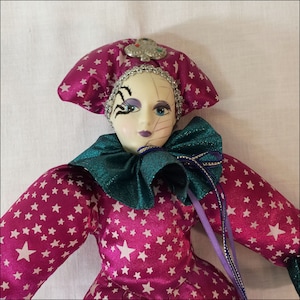 Vintage Harlequin Mardi Gras Jester Doll 16”