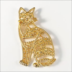 Vintage Signed Brooch Pin Modernist Style Cat 3”