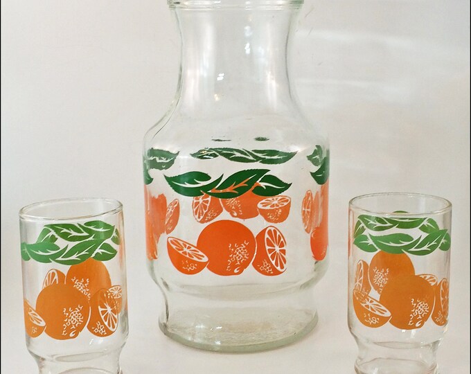 Vintage Orange Juice Glass Carafe and Glasses 3 Pc Etsy