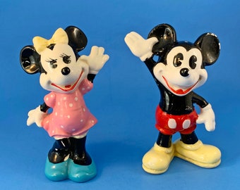 Mickey and Minnie Mouse Vintage Figurines Japan Paper Labels