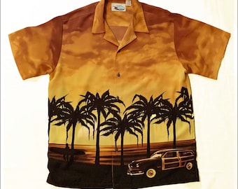 Vintage Hawaiian Shirt with Classic Woody Wagon