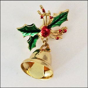 Vintage 1980s Christmas Bell Brooch Pin