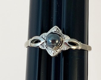 Tribal Hematite Sterling Silver Vintage Ring Size 7
