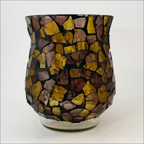 Vintage Mosaic Glass Vase Candle Holder 4.5”