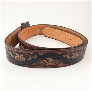 Vintage Tooled Leather Belt Size 42