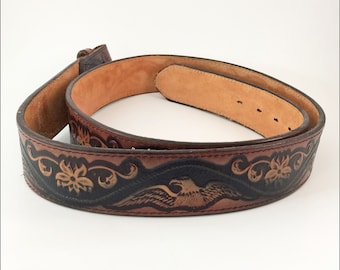 Vintage Tooled Leather Belt Size 42