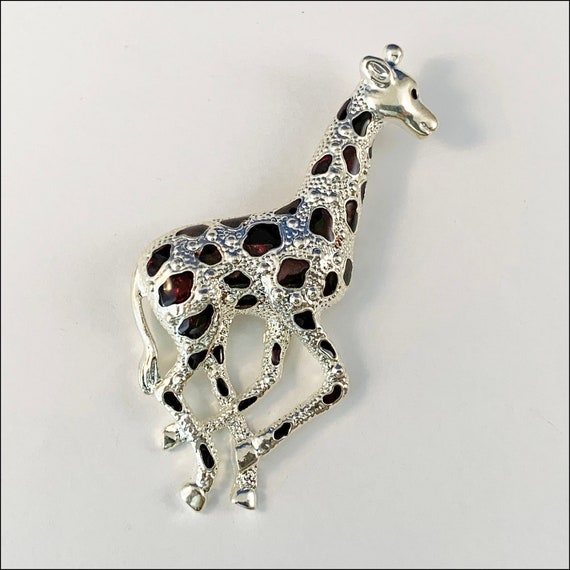 Vintage Giraffe Enamel Brooch Pin - image 1