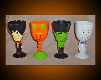 Halloween Goblet Set Plastic Figural Chalices 1990s 4 pc