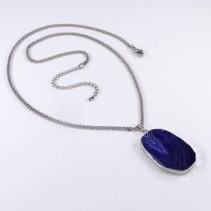 Purple Agate Pendant on Stainless Steel Chain, 26&quot;-30&quot; Adjustable