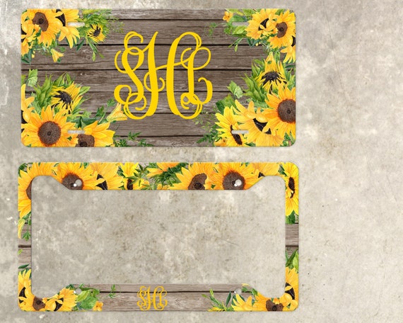 Style In Print Sunflowers Pattern Auto Car License Plate Frame Tag Holder 4 Hole